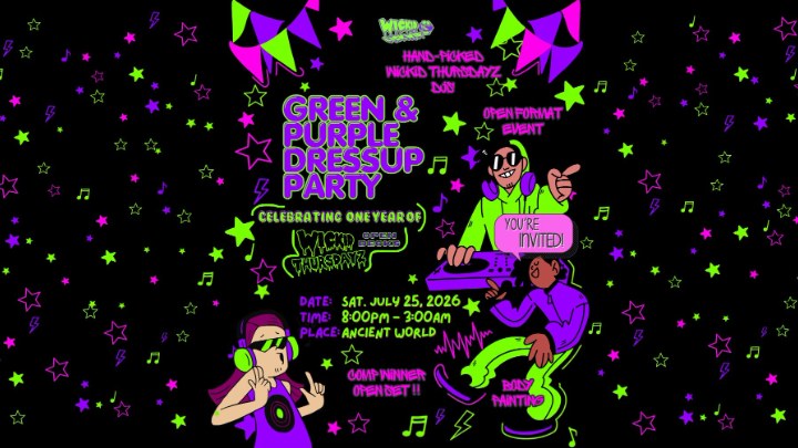 Green & Purple Dress Up Party: celebrating 1 year of open decks! at Ancient World