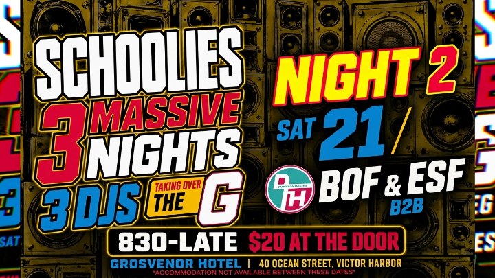 Schoolies 3 Massive Nights at The Grosvenor Hotel